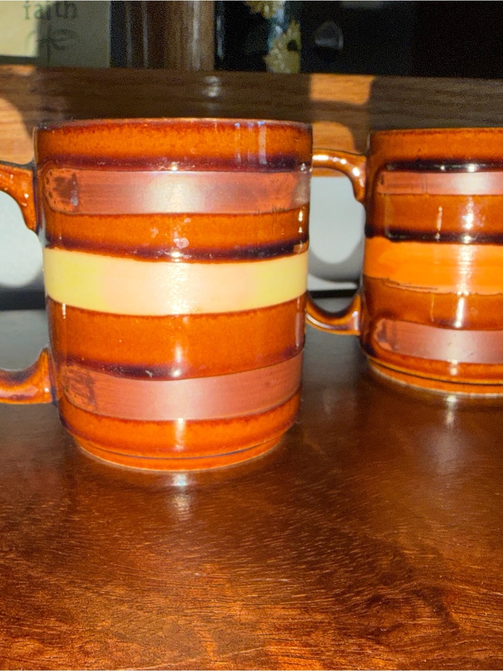 Vintage Ceramic Stripe Mug in Orange and Cream - MCM